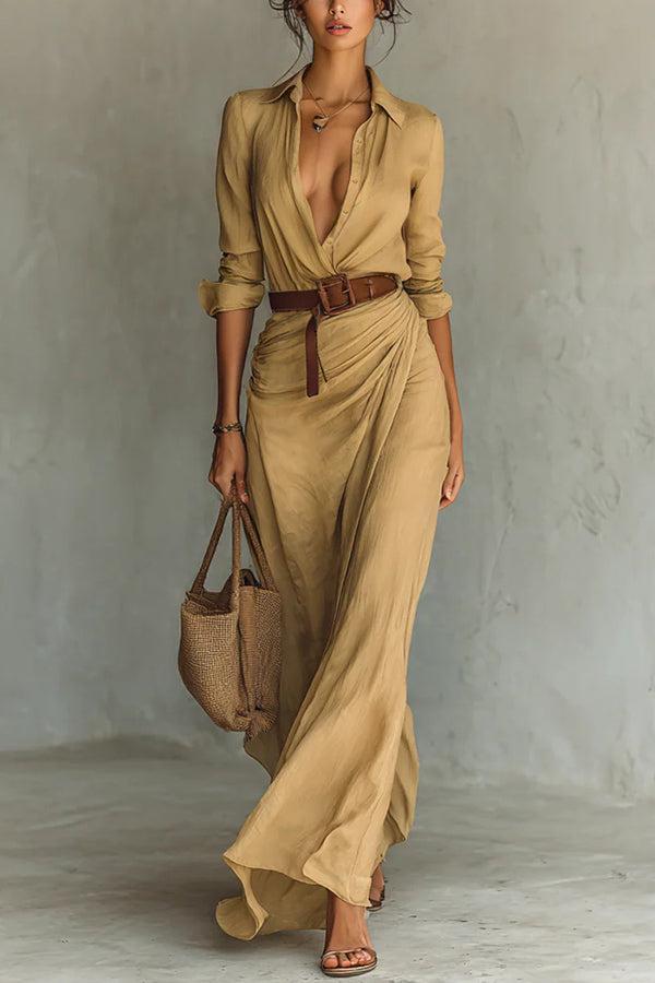Trendy Collared Long Sleeve Maxi Dress