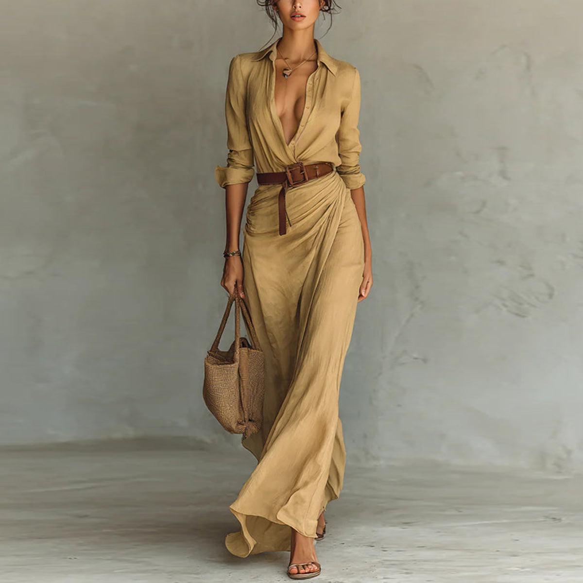 Trendy Collared Long Sleeve Maxi Dress