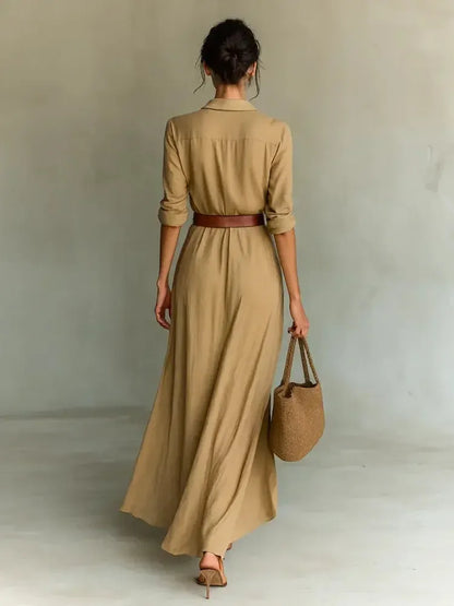 Trendy Collared Long Sleeve Maxi Dress