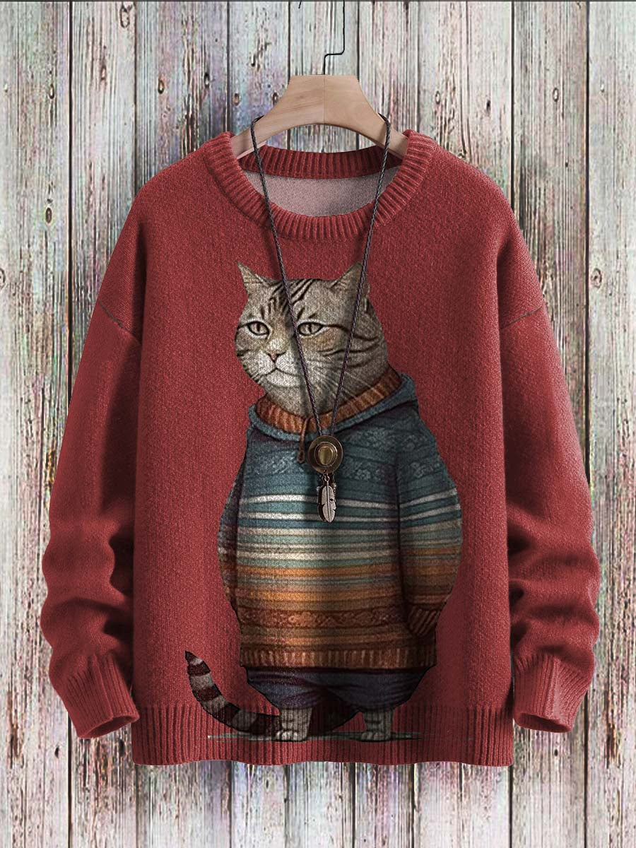 EliCat - Adorable Cat Print Sweater for Ultimate Comfort
