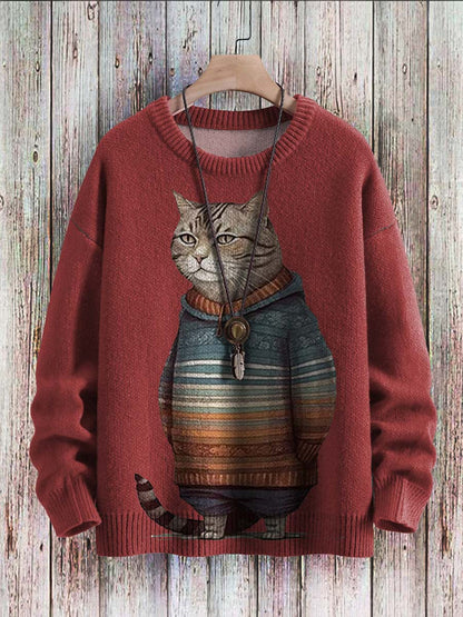 EliCat - Adorable Cat Print Sweater for Ultimate Comfort