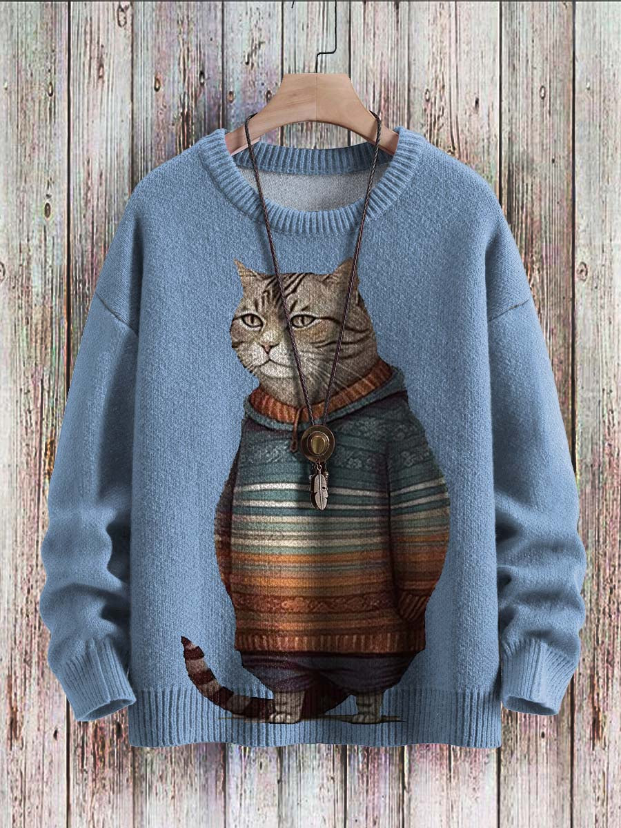 EliCat - Adorable Cat Print Sweater for Ultimate Comfort
