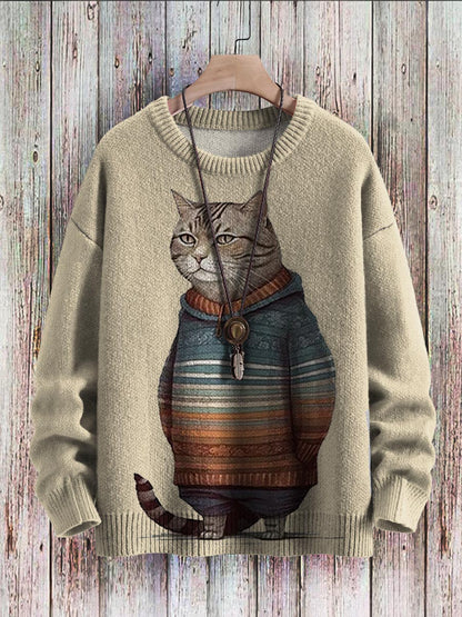 EliCat - Adorable Cat Print Sweater for Ultimate Comfort